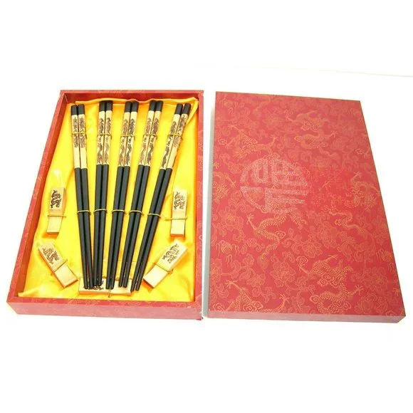 Chinese Chopsticks in Decorative Red Wood Box, NIB - Picture 4 of 6